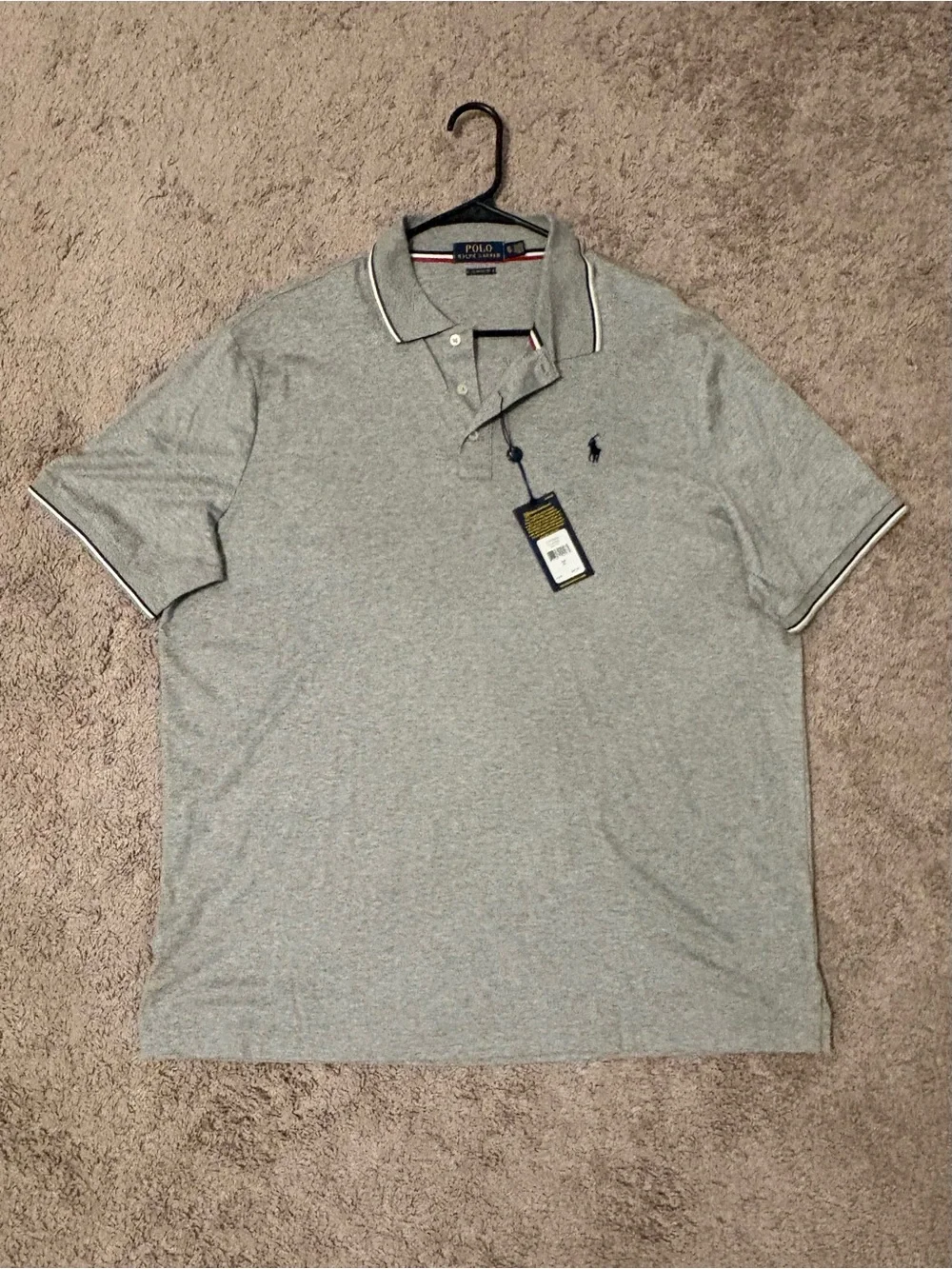 Polo Ralph Lauren Light Heather Gray Polo with Contrast Tipping